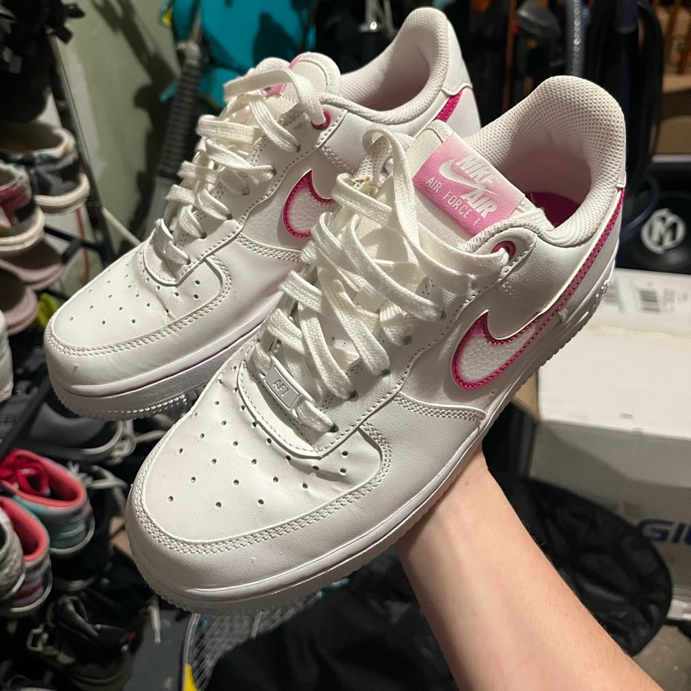 Lightly worn pink and white Air Force ones